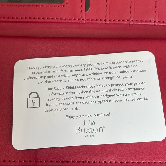 Julia Buxton Elegant Red Leather Wallet.RFID identity protection. Used. - Picture 7 of 10
